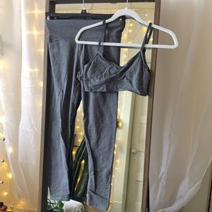 Aerie Grey Small Leggings & Sports Bra Coordinating Workout Set Matching Gray